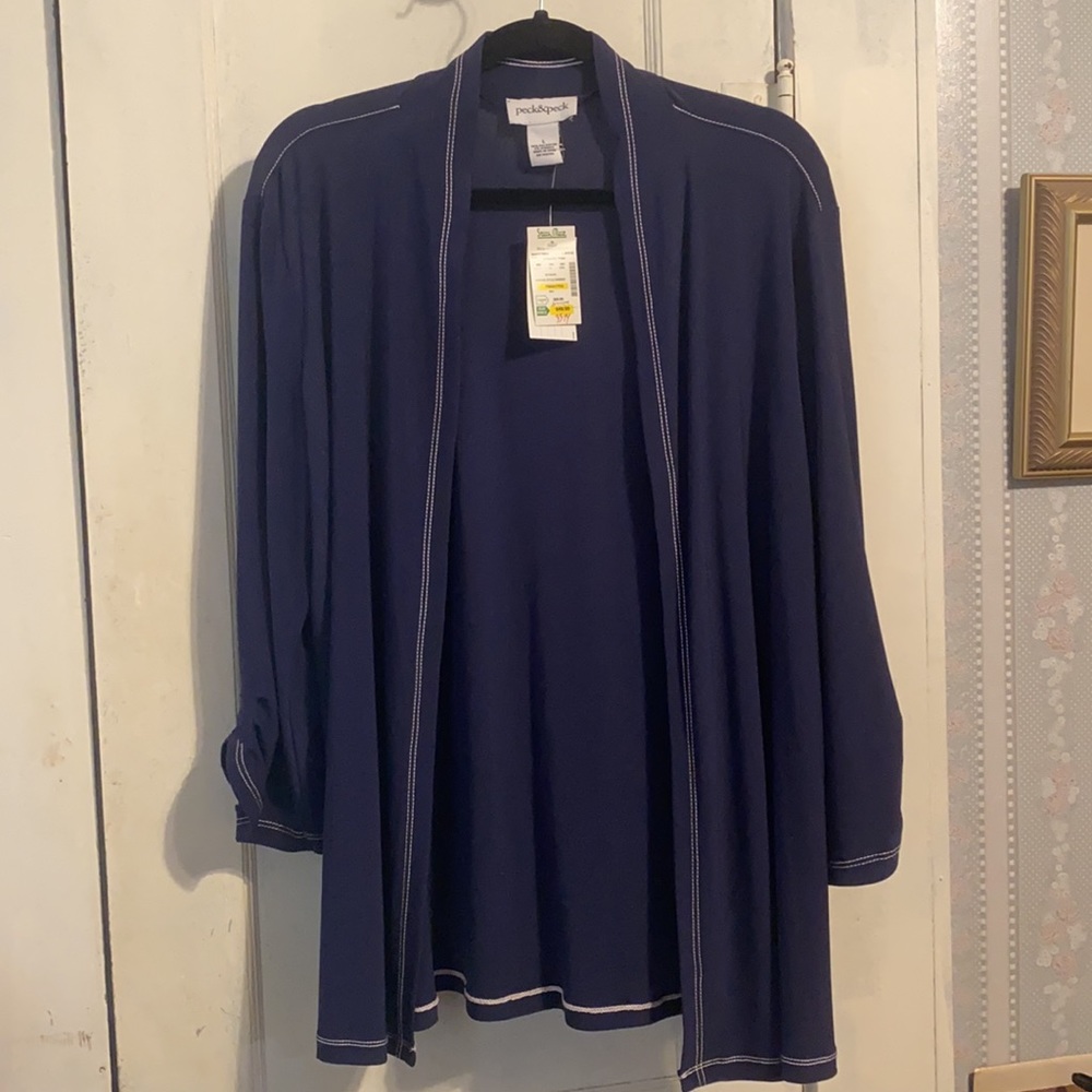 Pretty Classic Navy Long Shrug, 3/4 Sleeve by peck&peck